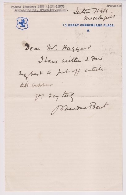 fig 6 Bent letter to rider haggard